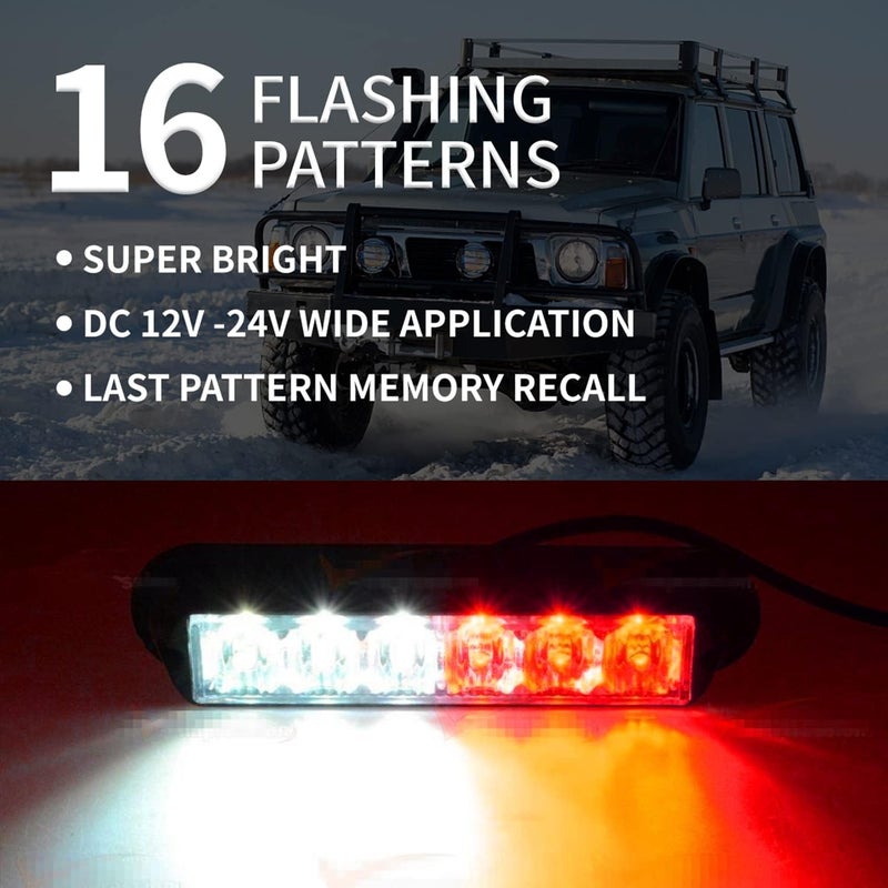FXC 2pack 6-LED Flashing Strobe Lights for Truck Car Vehicle LED Grille Light Emergency Beacon Caution Hazard Warning Lights Red/White - Image 2
